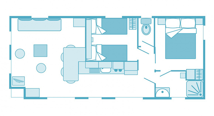 Plan du mobil-home Premium au camping Le Port de Plaisance à Bénodet en Bretagne