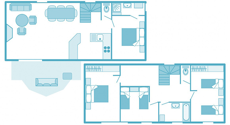 Plan de la maison de vacances du camping Le Port de Plaisance à Bénodet, Finistère