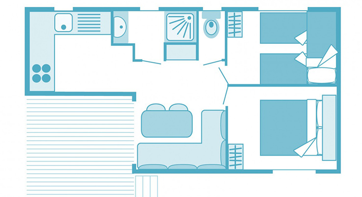 Plan du mobil-home Comfort au camping Le Port de Plaisance à Bénodet en Bretagne